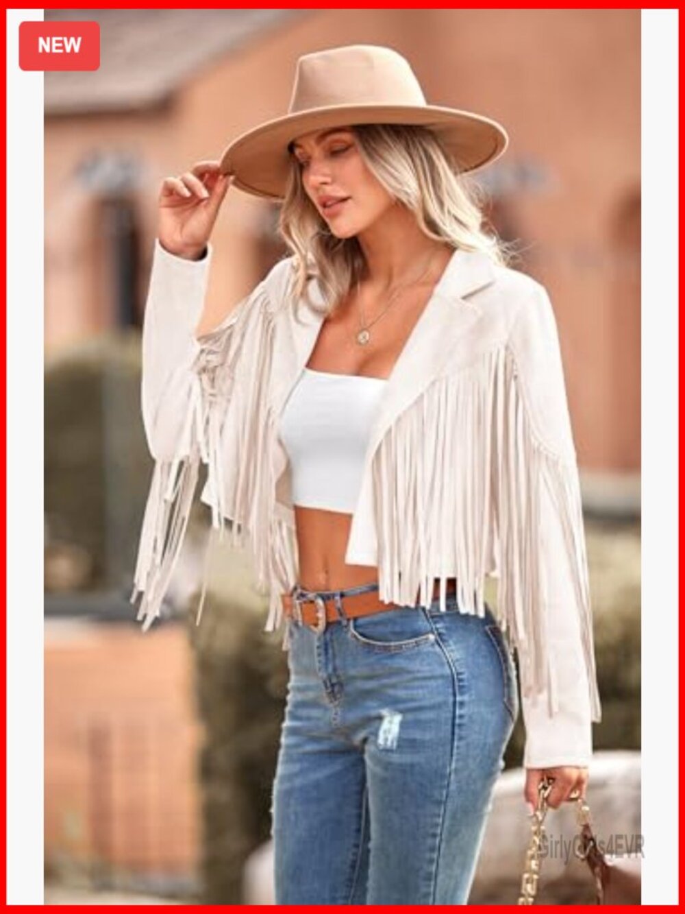 Faux Suede Cropped Motorcycle Jacket with Fringe Tassel Slim Fit - Picture 5 of 7